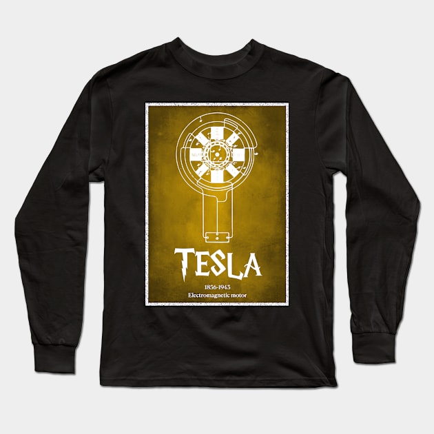 Nikola Tesla Electromagnetic Motor AC Long Sleeve T-Shirt by labstud